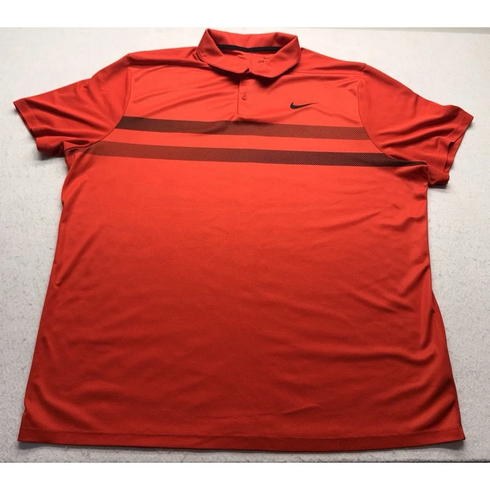 Nike Dri-FIT Men's XXL Red Polo Shirt Black Chest Stripes Golf 929146-657 2XL